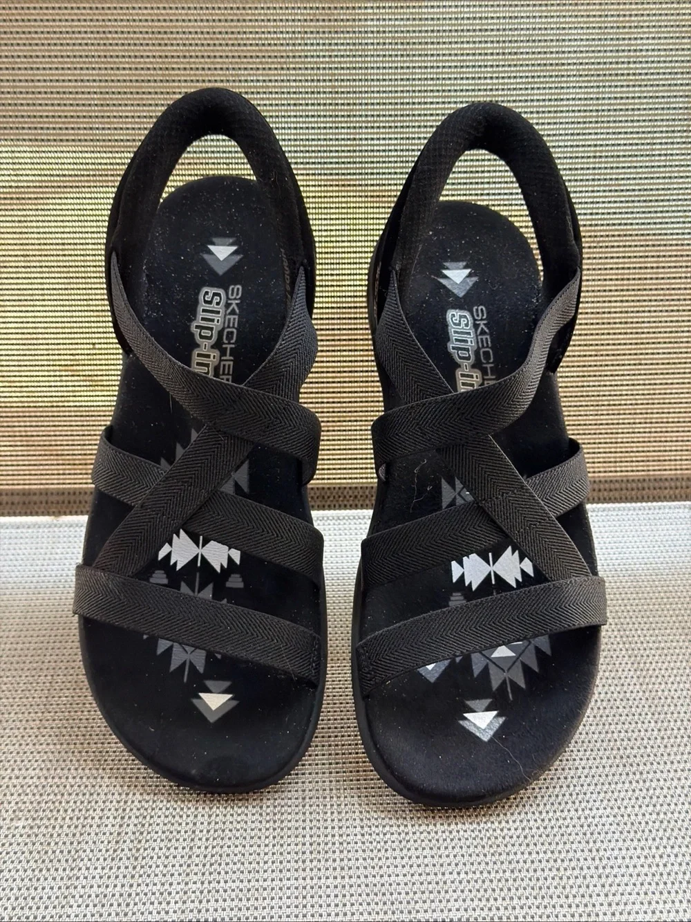 Skechers Hands Free Slip-Ins Reggae Slim Stretch Flex Black Strappy Sandals